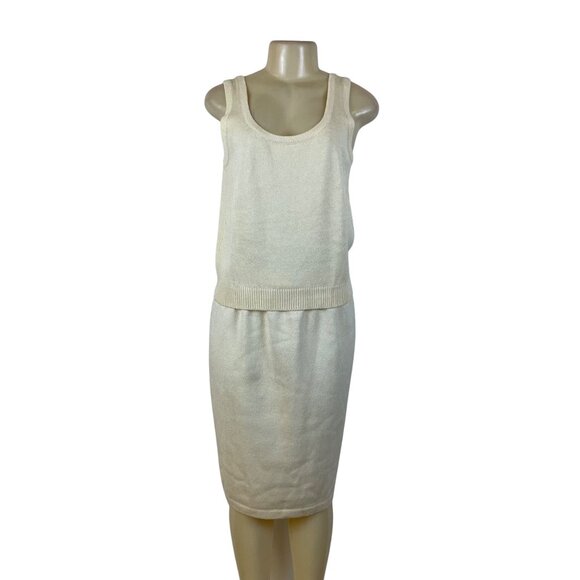 St. John Two-Piece Women's Beige Knitted Tank Top & Skirt Set Sleeveless Sz 8/10 - Picture 1 of 12